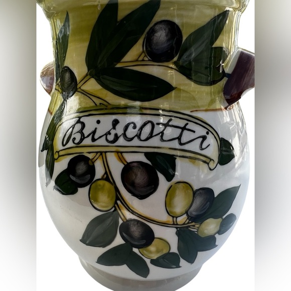 Hand-Painted Biscotti Jar with Olive Design - Picture 1 of 7
